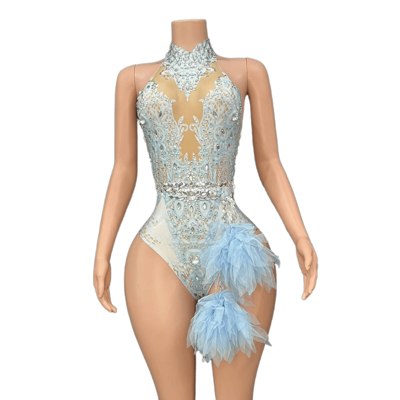 Sexy Sparkling Rhinestone Stretch Pink Mesh Bodysuit for Singer Dance Performance Cosplay Costume - Halloweez