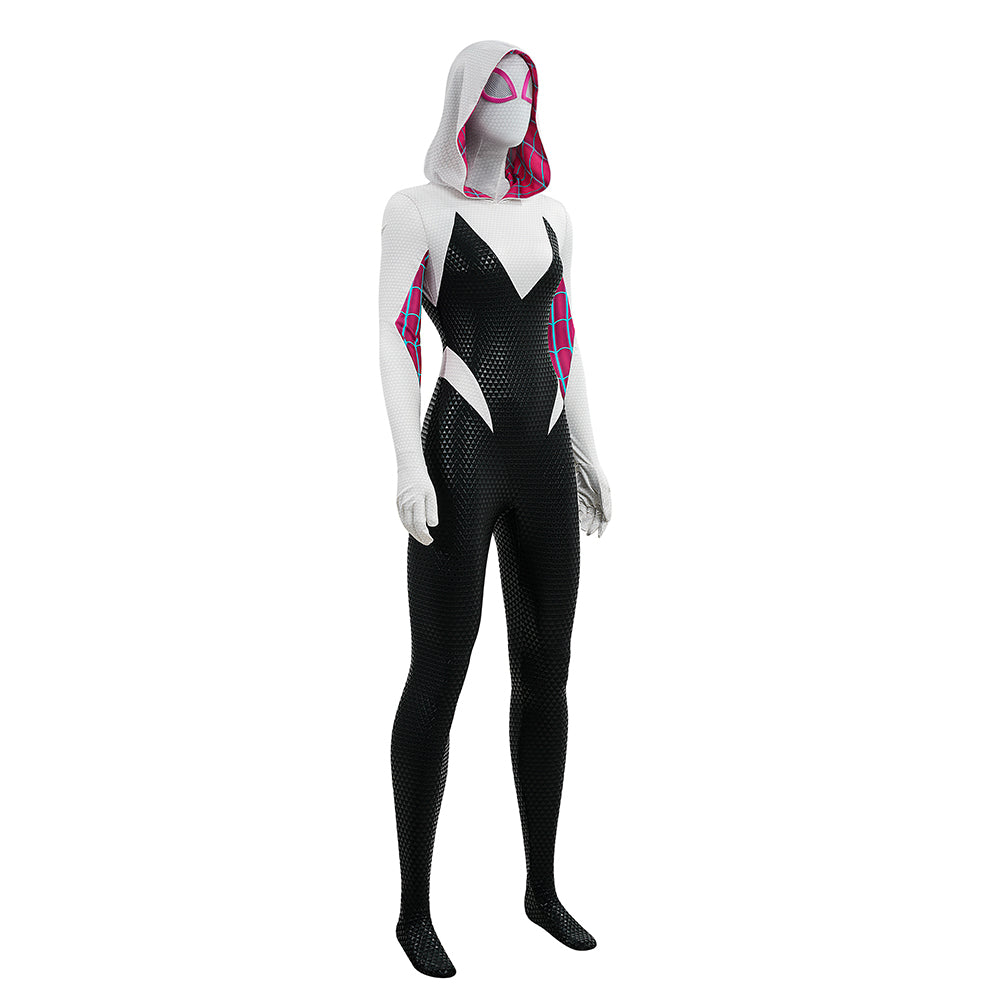 Upgraded Gwen Stacy Spider-Verse Cosplay Outfit, Color Block Embossed Full Set, Customizable Shoes - Halloweez