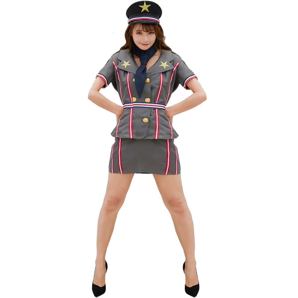 Stylish Halloweez Pilot & Policewoman Cosplay Costume for Women - Anime-Inspired Uniform for Stage Performances - Halloweez