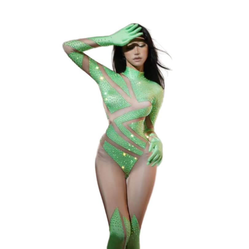 Sexy Go-Go Dancer Costume Women's Long Sleeve Bodysuit for Nightclub Performance, Bar Party, Cosplay, and Halloween - Halloweez