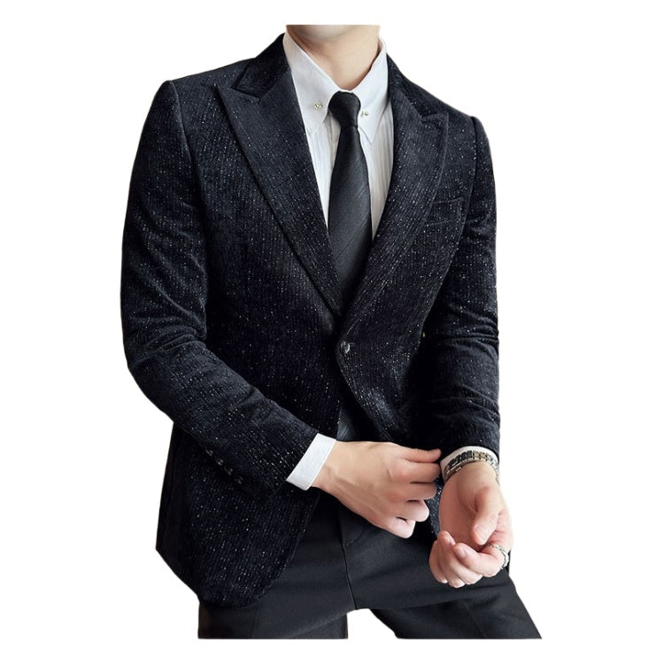 Men's Velvet Blazer with Shimmer Stripe - Elegant Cosplay Suit for Stage Performance, Halloween, and Parties - Halloweez