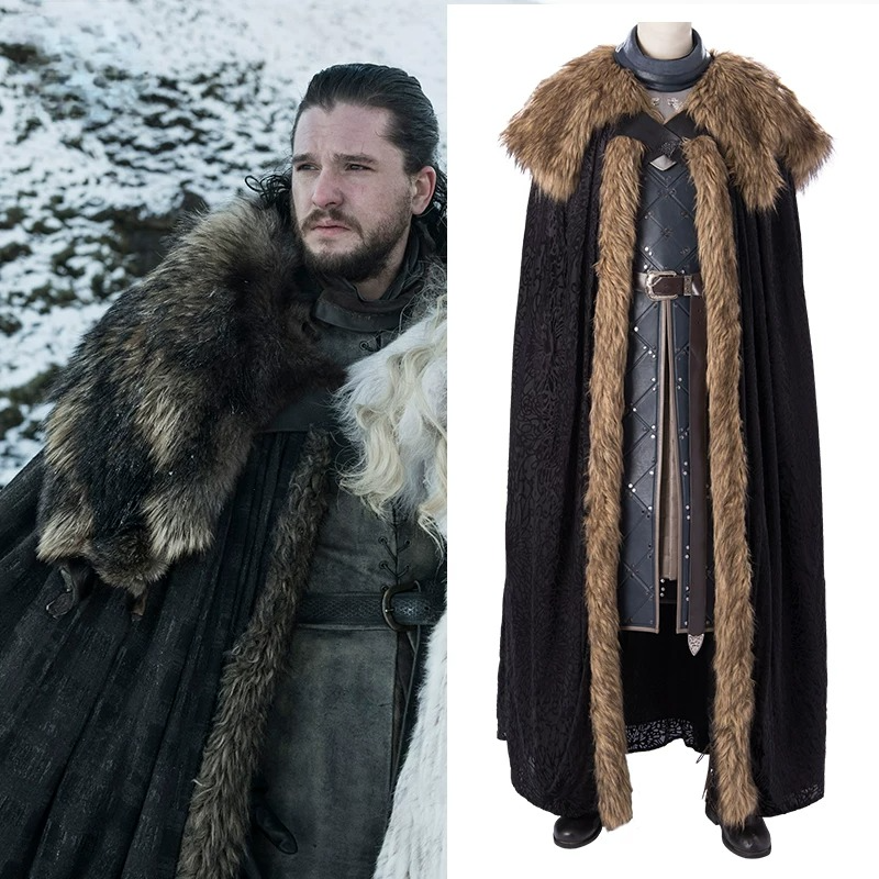 Game of Thrones Season 8 Jon Snow Cosplay Costume, A Song of Ice and Fire Same Style Medieval Outfit for Men - Halloweez