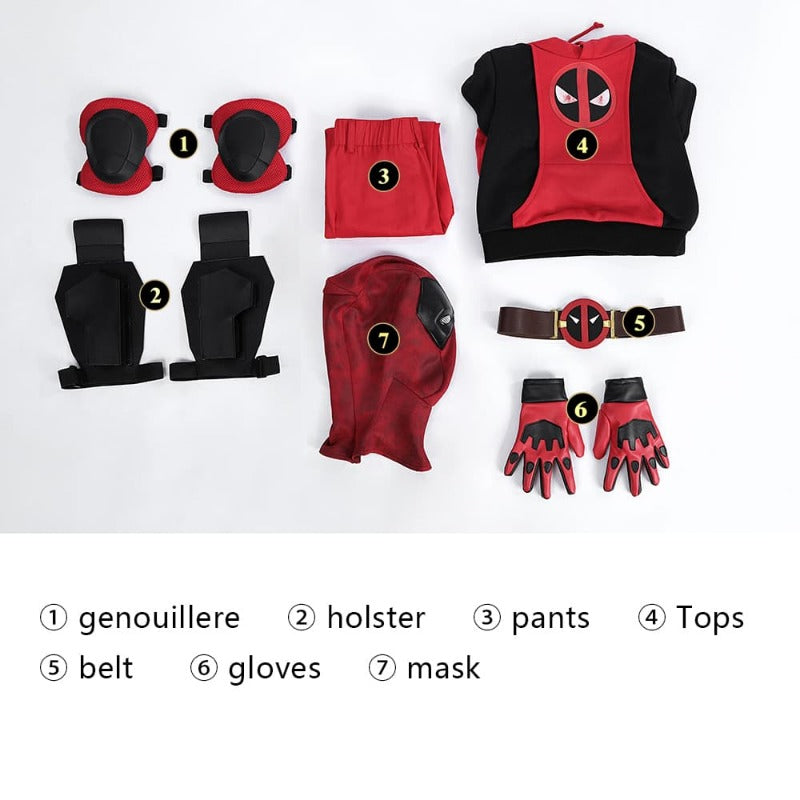 Halloweez Deadpool 3 Wade Winston Wilson Cosplay Hoodie Suit for Kids & Adults