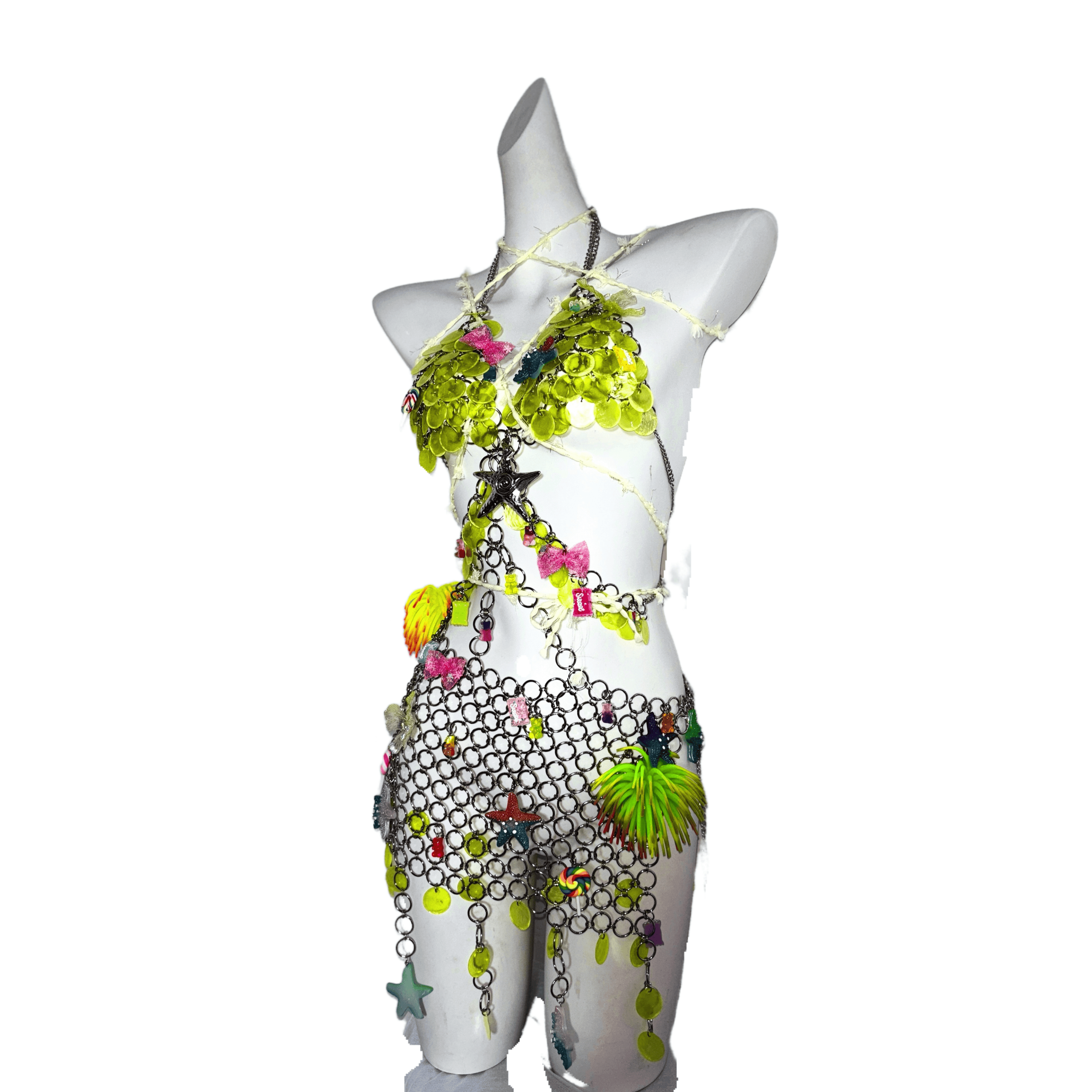 Coral Princess TDH Original Subculture Metal Chain Patchwork Dress 3D Candy Glitter Sequin Gown Cosplay Costume - Halloweez