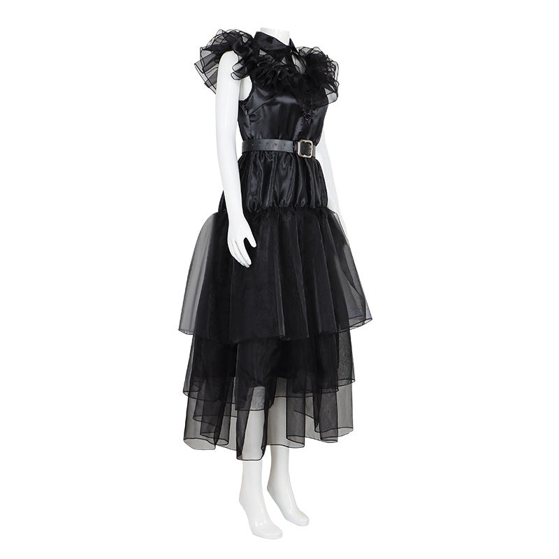 Wednesday Addams Cosplay Dress from The Addams Family TV Show - Perfect for Halloween and Cosplay Events