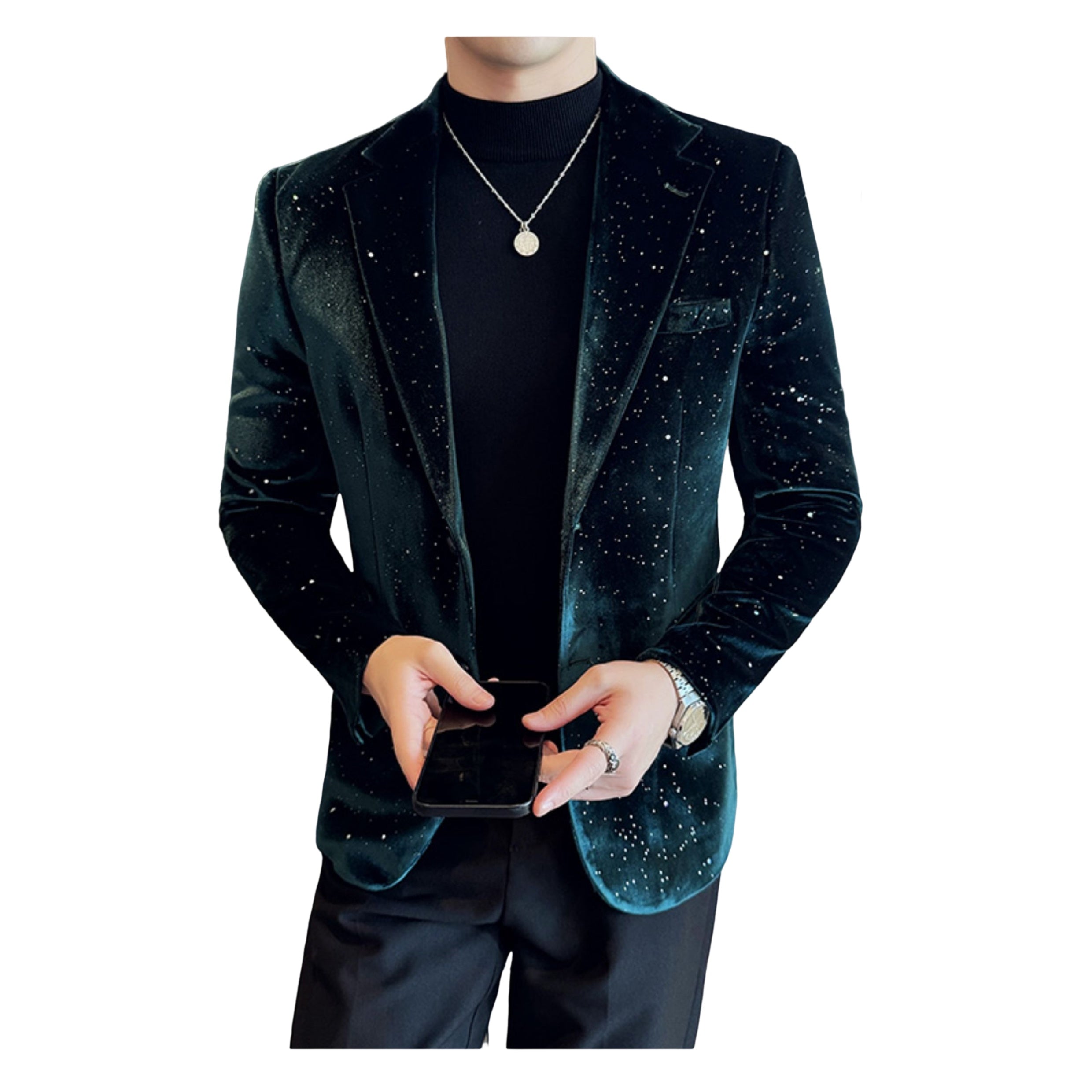 Autumn Men's Velvet Flash Gold Blazer Slim Fit Korean Style Nightclub Party Formal Suit Jacket - Halloweez