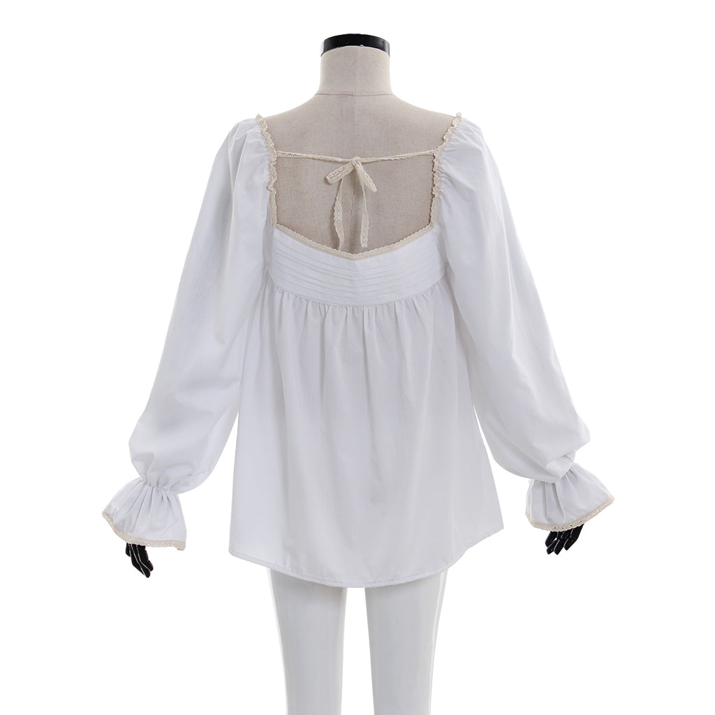 Chemise blanche à volants vintage de style victorien pour Halloween - Élégance intemporelle