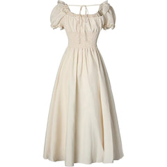 Medieval Renaissance Victorian Peasant Retro High-Waist Short-Sleeve Dress - Halloweez