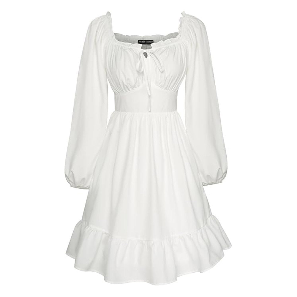 Renaissance Victorian Corset Long Sleeve Ruffle Off-Shoulder Dress - Ready Stock - Halloweez