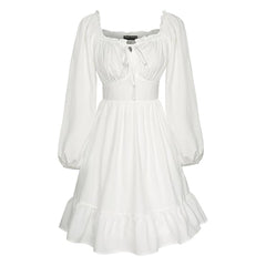 Renaissance Victorian Corset Long Sleeve Ruffle Off-Shoulder Dress - Ready Stock - Halloweez