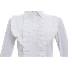 Elegant Halloweez Victorian Gothic Women's Ruffle White Blouse - A Vintage Steampunk Delight