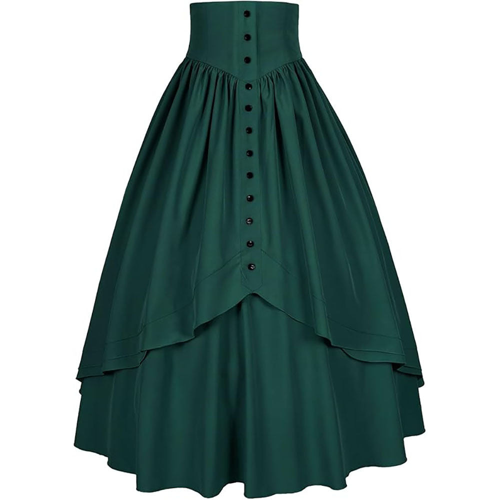 Medieval Renaissance Victorian Gothic Asymmetrical Pleated Tie Halloween Retro Midi Skirt - Halloweez