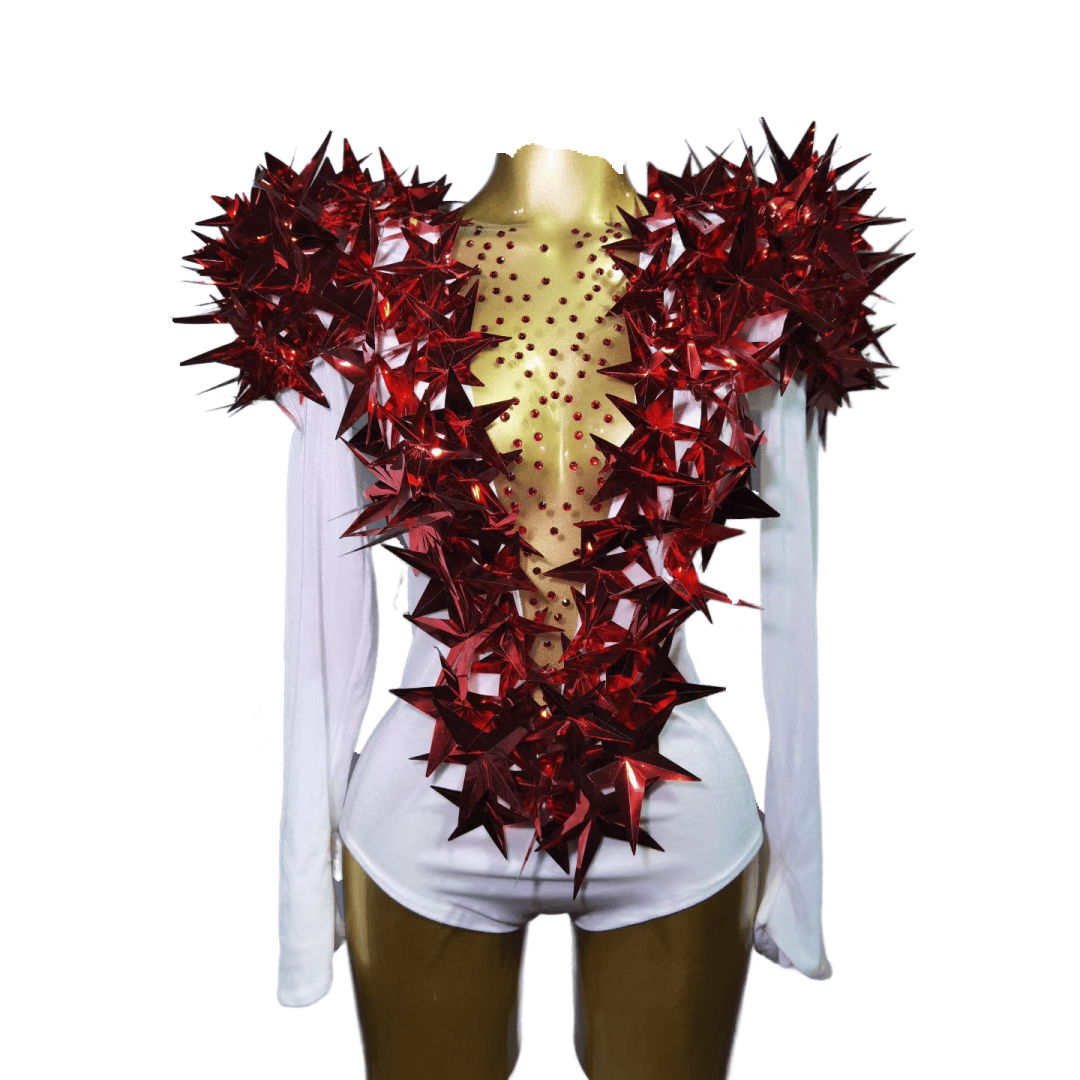 Sexy Gold Star Shoulder Pad Bodysuit Stage Costume for Concert Performance Music Show Cosplay - Halloweez