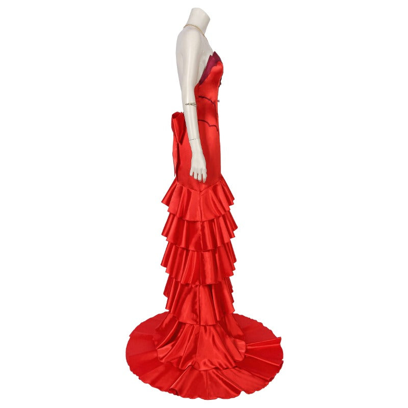 Stunning Red Strapless Aerith Dress from FF7 for Cosplay and Halloween Parties