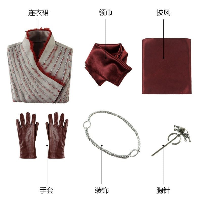 Halloweez Daenerys Targaryen Cosplay Costume - Women's Elegant Long Sleeve Dress with Brooch for Special Events - Halloweez