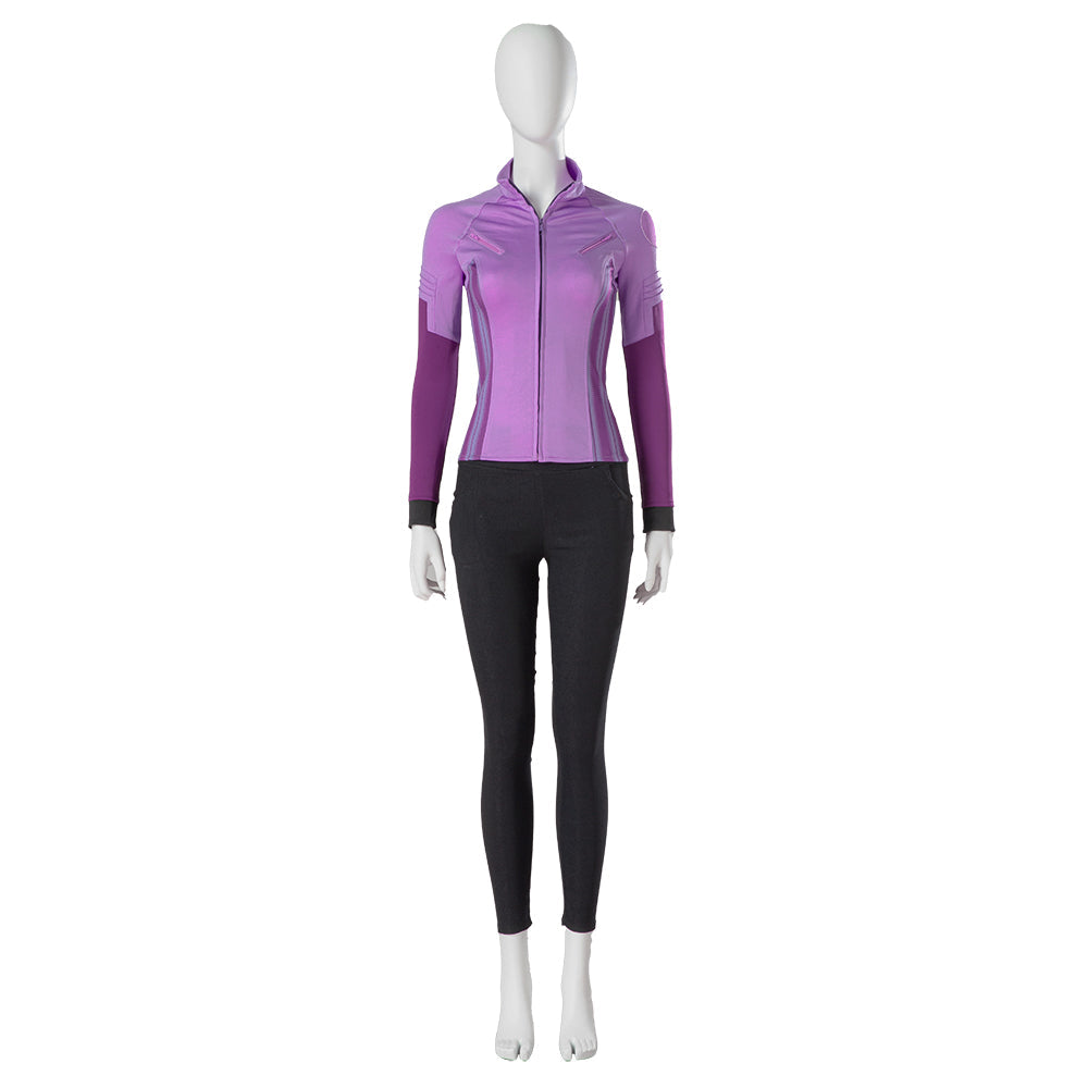 Costume de cosplay Hawkeye de Kate Bishop pour femme, ensemble complet de héros avec manteau de combat et accessoires