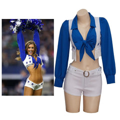 Halloweez Dallas Cowboy Cheerleader Costume - High School Cheerleading Cosplay Sexy Blue and White Set - Halloweez