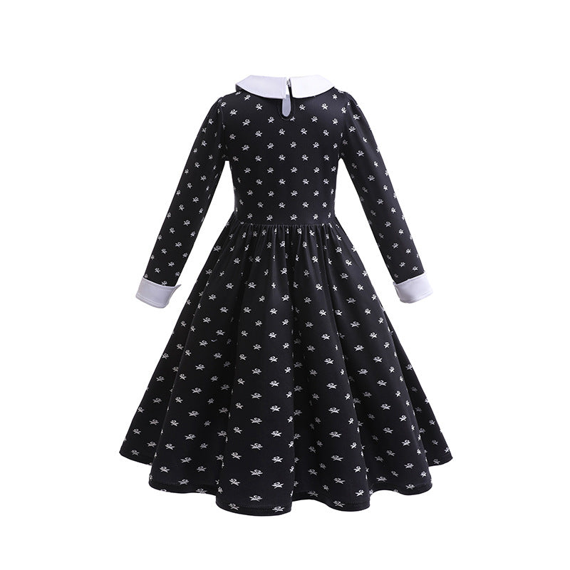 Adams Family Girl's Cosplay Costume Wednesday Dress Halloween Children's Clothing - Halloweez