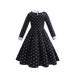 Adams Family Girl's Cosplay Costume Wednesday Dress Halloween Children's Clothing - Halloweez