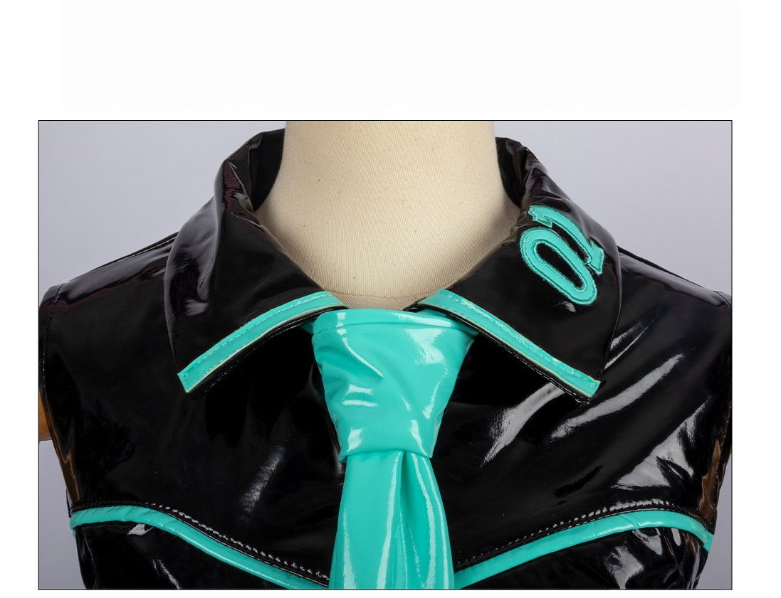 Virtual Idol Anime Cosplay Costume - Stretch Leather Official Outfit for Women - Halloweez
