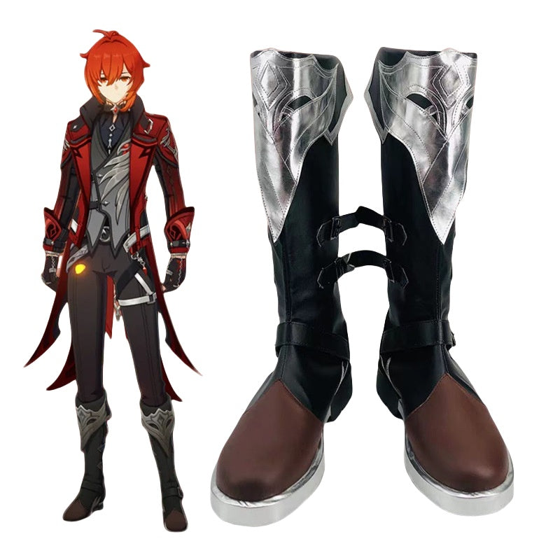 Genshin Impact Diluc Crimson Dawn Cosplay Shoes for Anime Conventions - Halloweez