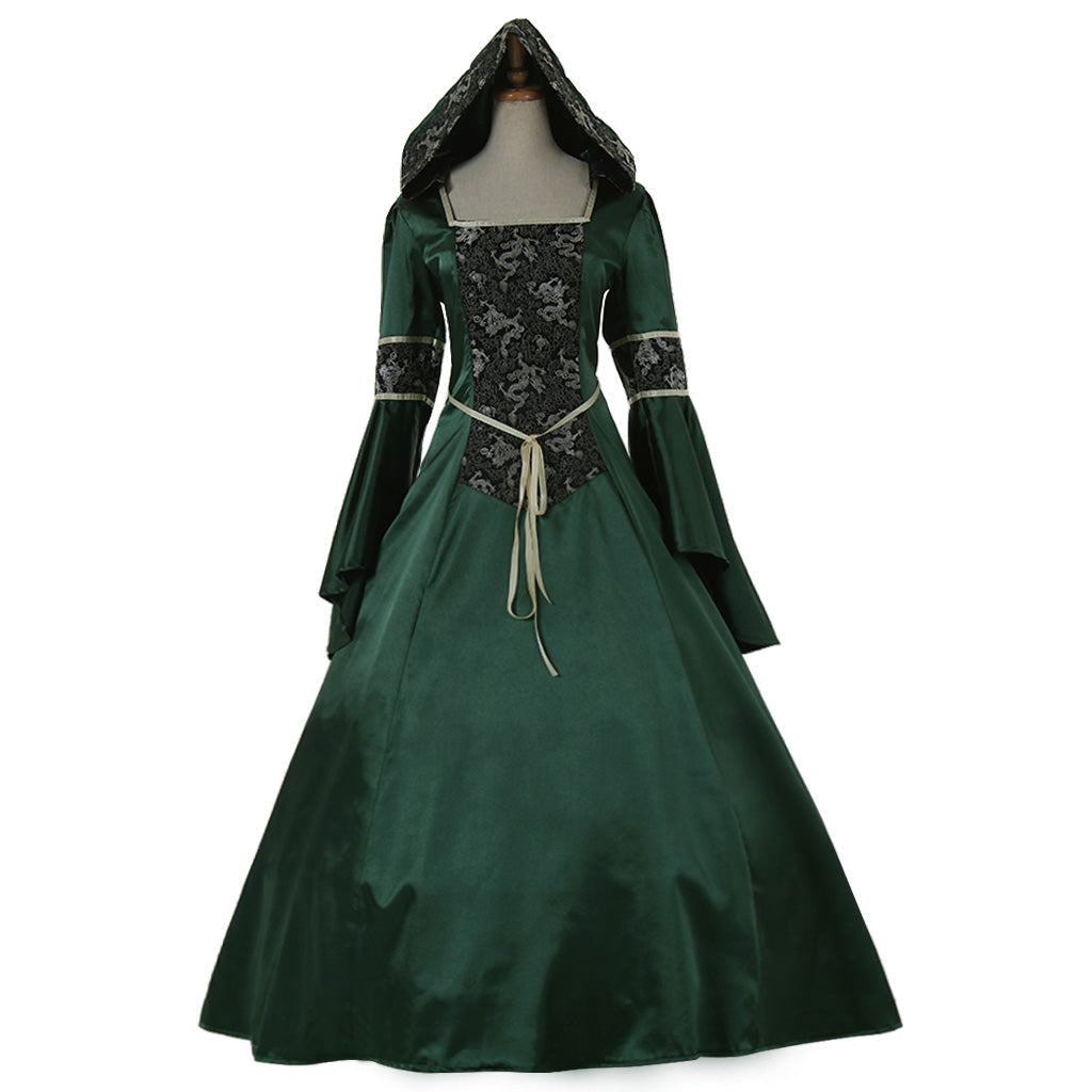 Robe de bal élégante de style aristocrate victorien en vert foncé pour mariages et fêtes - Fabriquée sur mesure par Halloweez