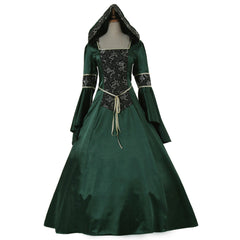 Elegante vestido de gala aristocrático victoriano en verde oscuro para bodas y fiestas. Fabricado a medida por Halloweez