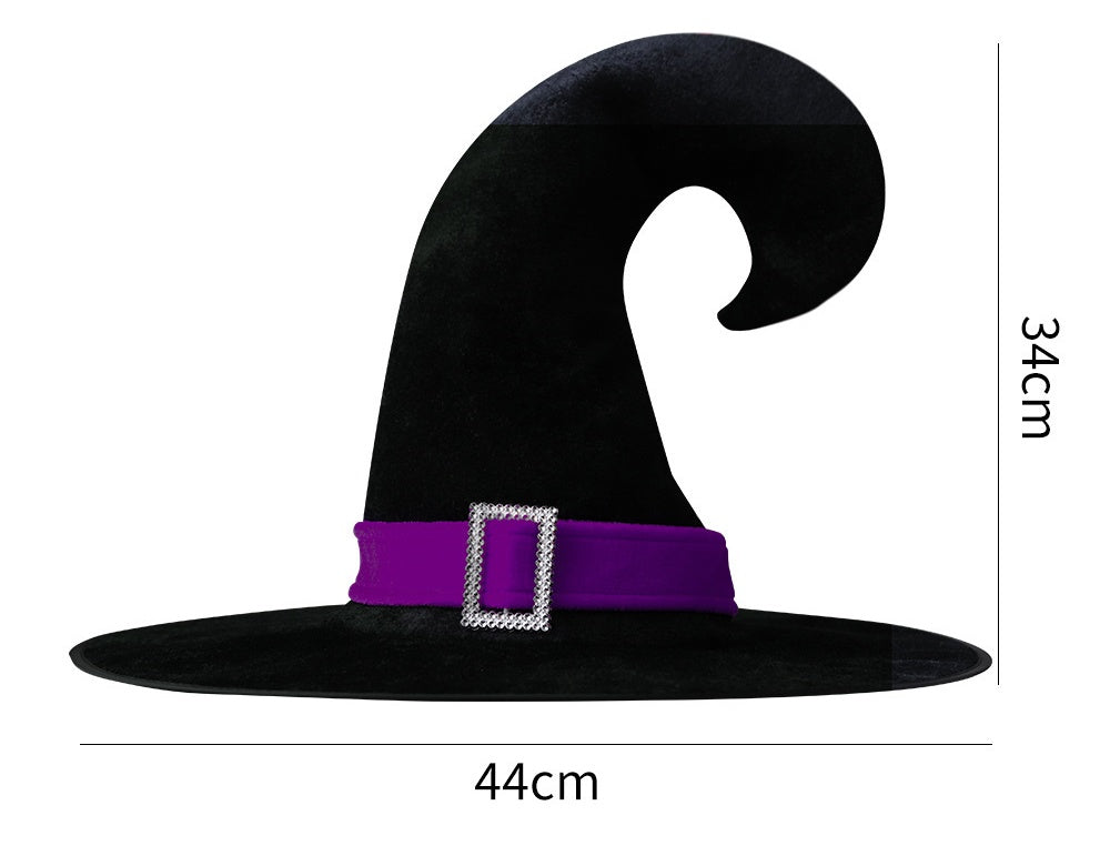 Halloween Crinkle Witch Hat for Kids Adults Party Dress Up Gold Velvet Curved Horn Hat Elf Witch Hat Wizard Hat - Halloweez
