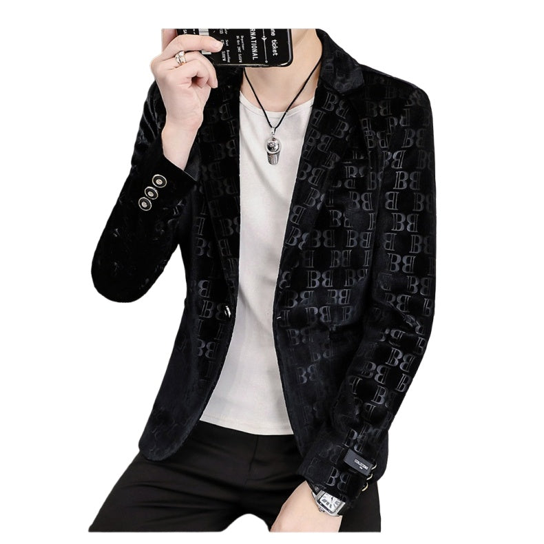 2025 Spring Autumn New Print Blazer Men's Casual Jacket Korean Style Trend Slim Velvet Suit - Halloweez Cosplay Costumes - Halloweez