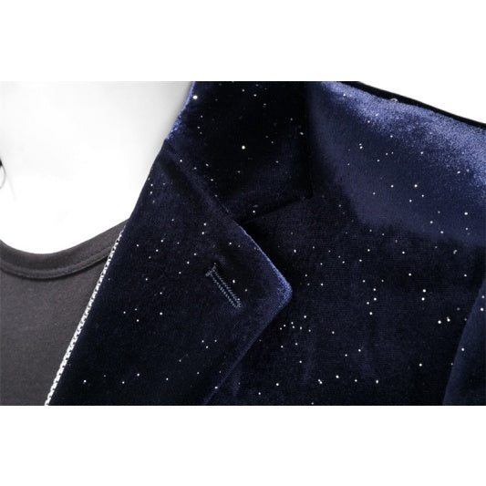 Men's Velvet Sparkle Blazer Shiny Tuxedo Jacket Korean Slim Fit Fashion Formal Suit Casual Blazer for Men - Halloweez