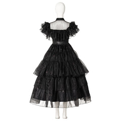 Halloweez Wednesday Addams Cosplay Costume - Black Gothic Dress with Shoes for Adults - Ideal for Halloween, Carnivals, and Themed Events