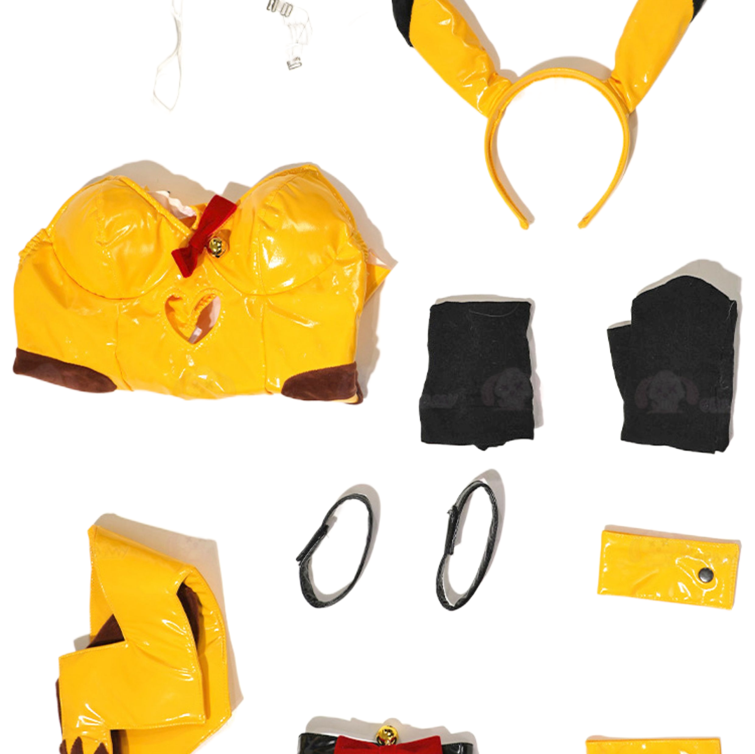 Pikachu Cosplay Bunny Girl Costume Yellow PU Leather Tight Cute Clubwear Anime Outfit