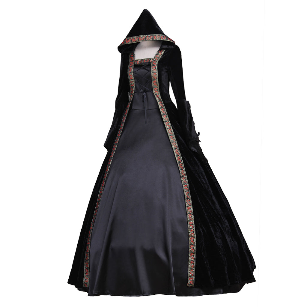 Elegant Halloweez Victorian Rococo Gothic Punk Black Velvet Dress Cosplay Costume