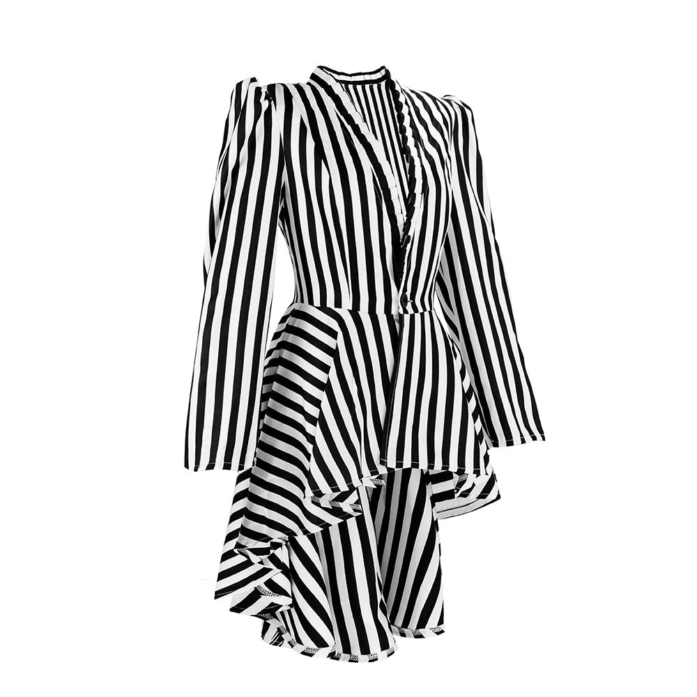 Medieval Steampunk Victorian Asymmetrical Striped Tailcoat Cosplay Costume - Halloweez