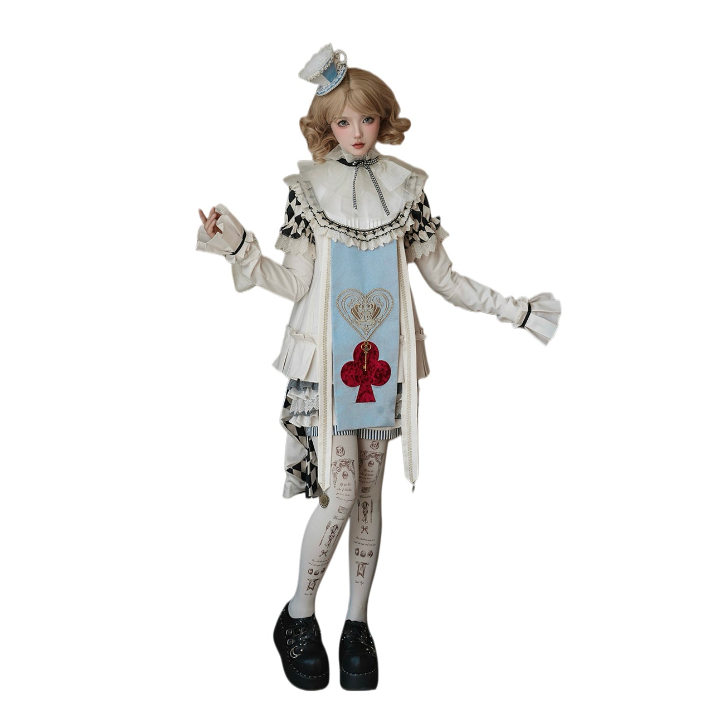 Original Lolita Chess Board Print Dress with Graff Collar Prince Cosplay Costume - Card Character Doll Inspired Outfit - Halloweez