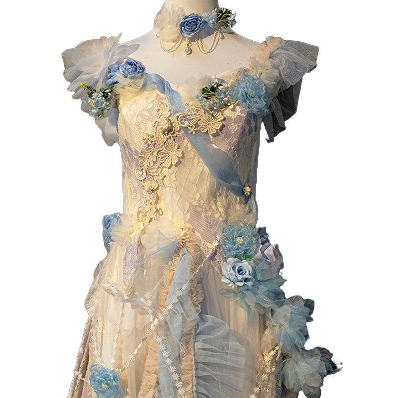 Bride Handmade Flower Wedding Dress Princess Dress - Elegant Cosplay Costume - Halloweez