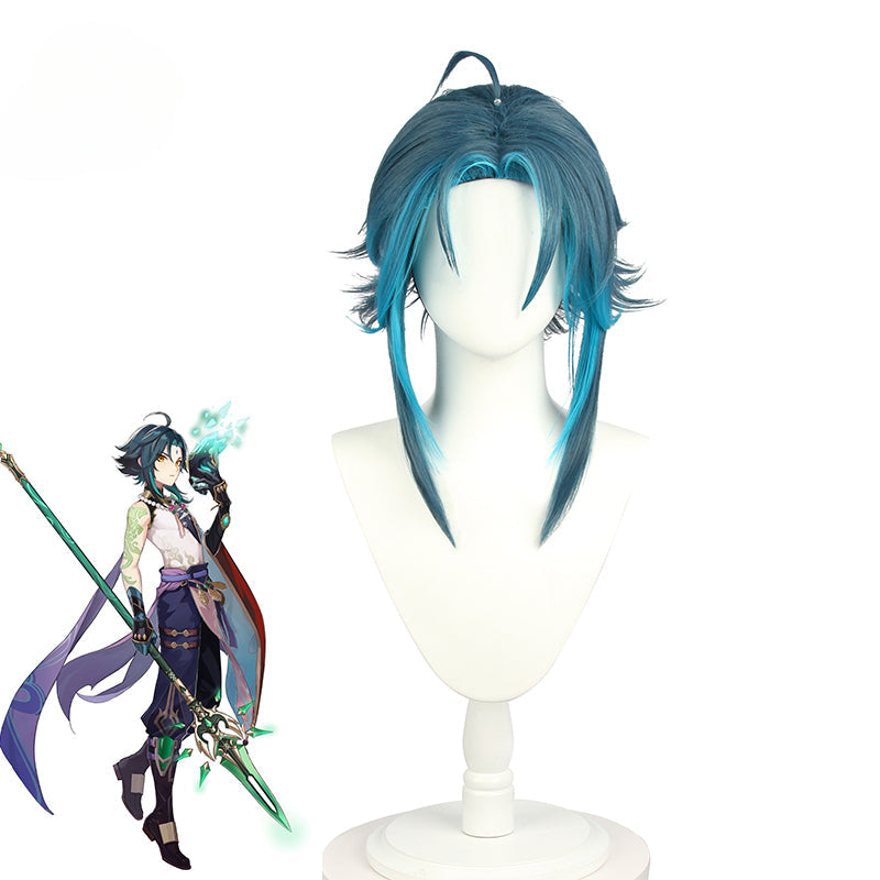 Halloweez Genshin Impact Xiao Cosplay Wig 40cm Mixed Blue Short Wigs for Role Play - Halloweez