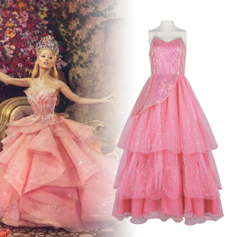 Wicked Glinda the Good Witch Cosplay Costume Pink Princess Dress for Stage Performance