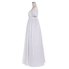 Elegant White Halloweez Regency Dress - Custom Made High Waistline Ball Gown for Women