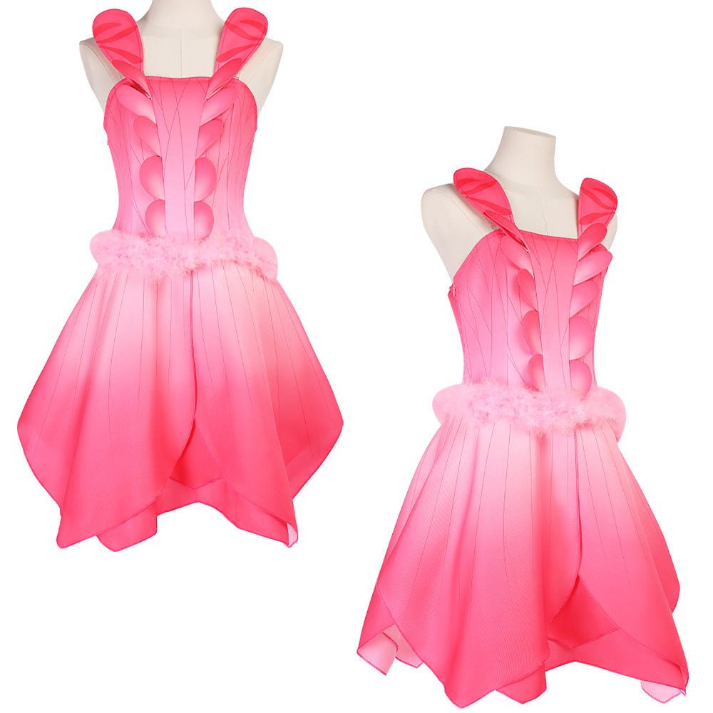Halloween Fairy Elf Cosplay Costume Pink Dress Flower Petal Adult Kids Performance Outfit - Halloweez