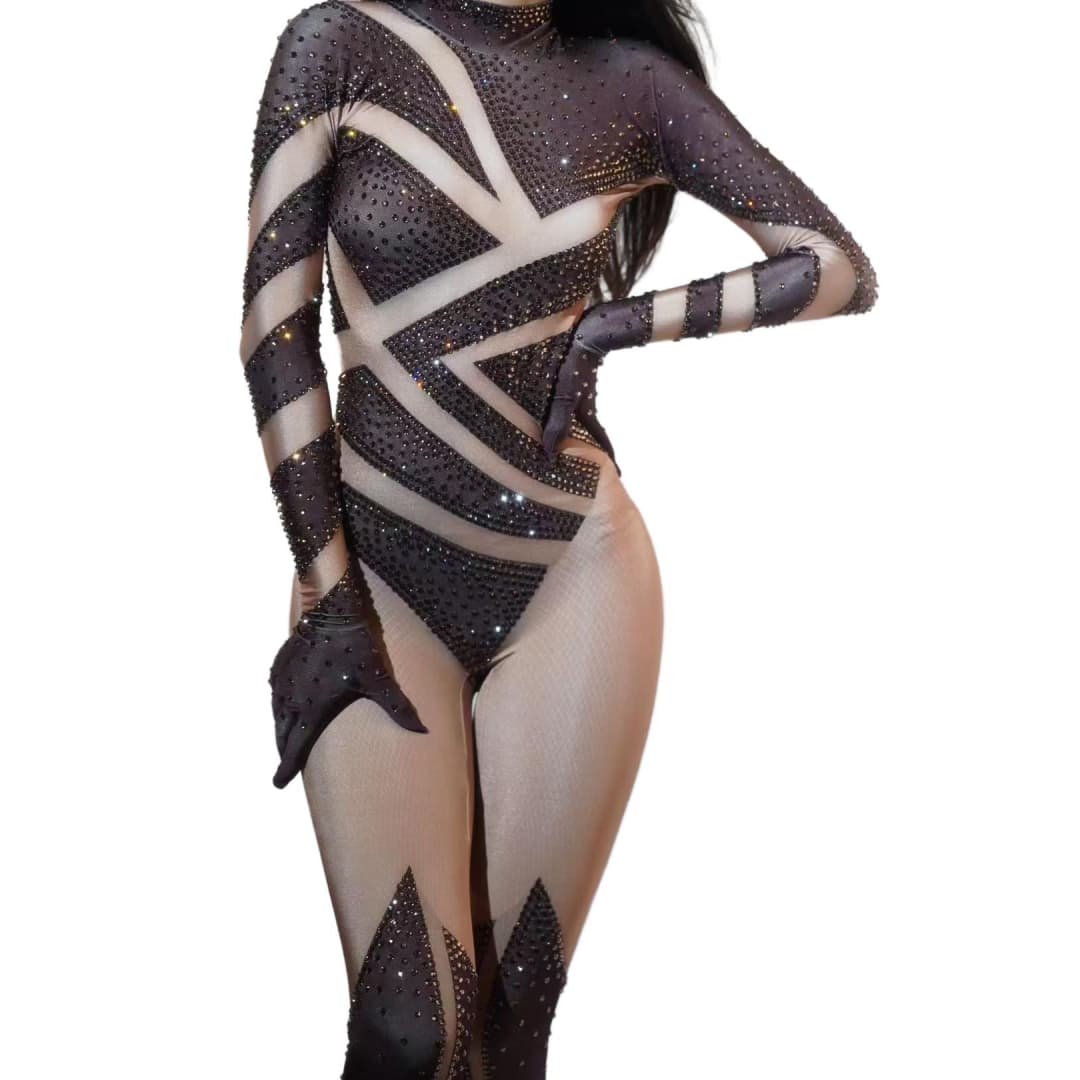 Sexy Go-Go Dancer Costume Women's Long Sleeve Bodysuit for Nightclub Performance, Bar Party, Cosplay, and Halloween - Halloweez