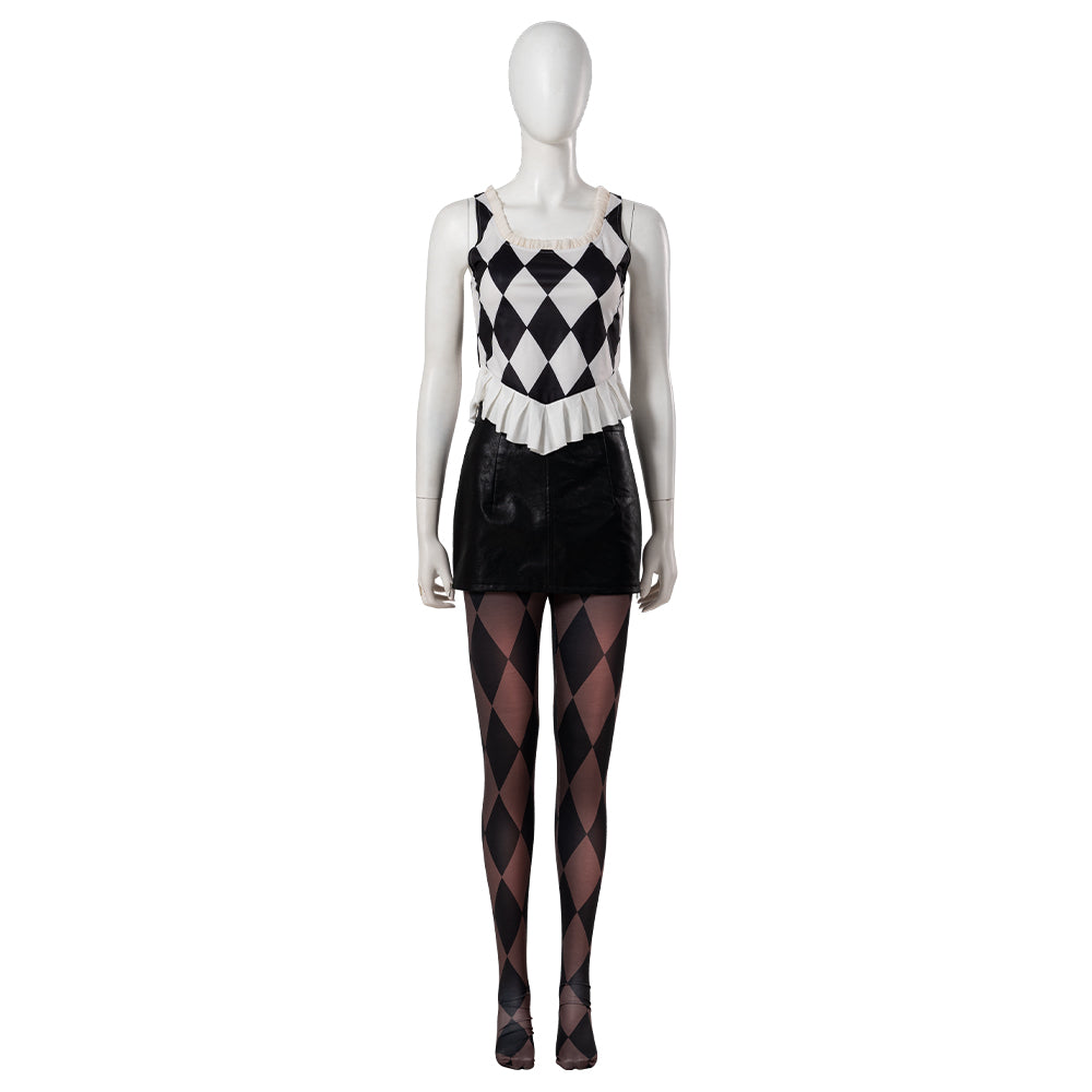 Halloweez Harley Quinn Joker 2 Cosplay Costume - Women's Red Coat & Leather Skirt Ensemble