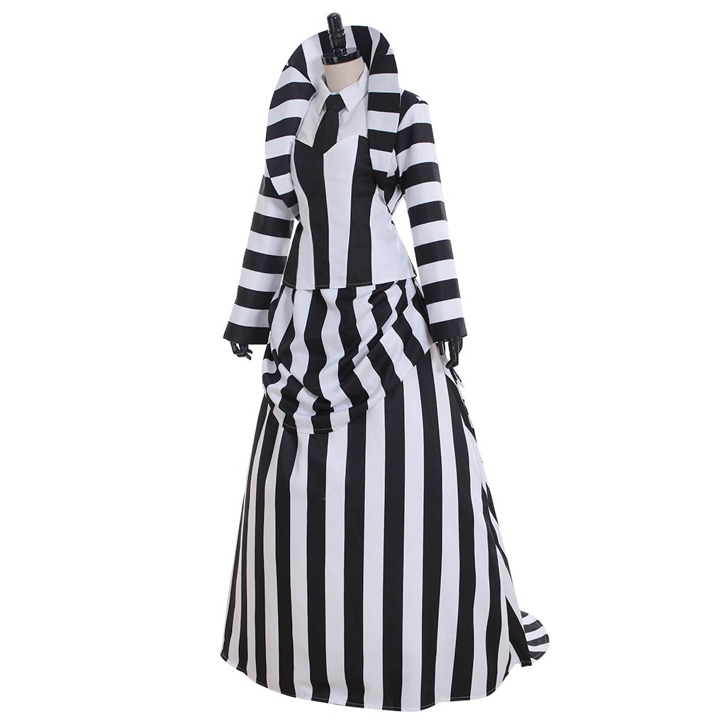 Deluxe Black and White Striped Cosplay Costume | Elegant Vintage Performance Outfit - Coscosmos