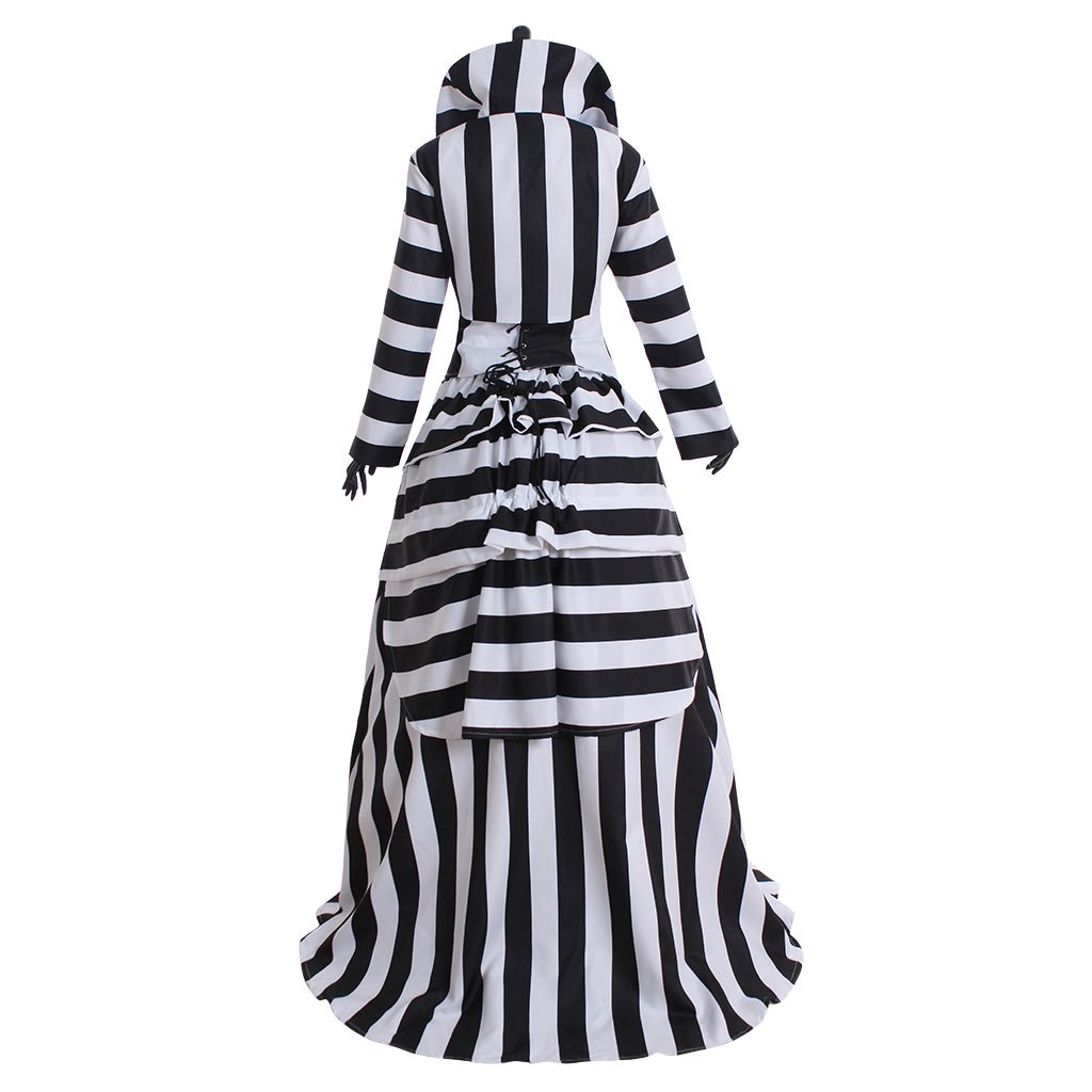 Deluxe Black and White Striped Cosplay Costume | Elegant Vintage Performance Outfit - Coscosmos