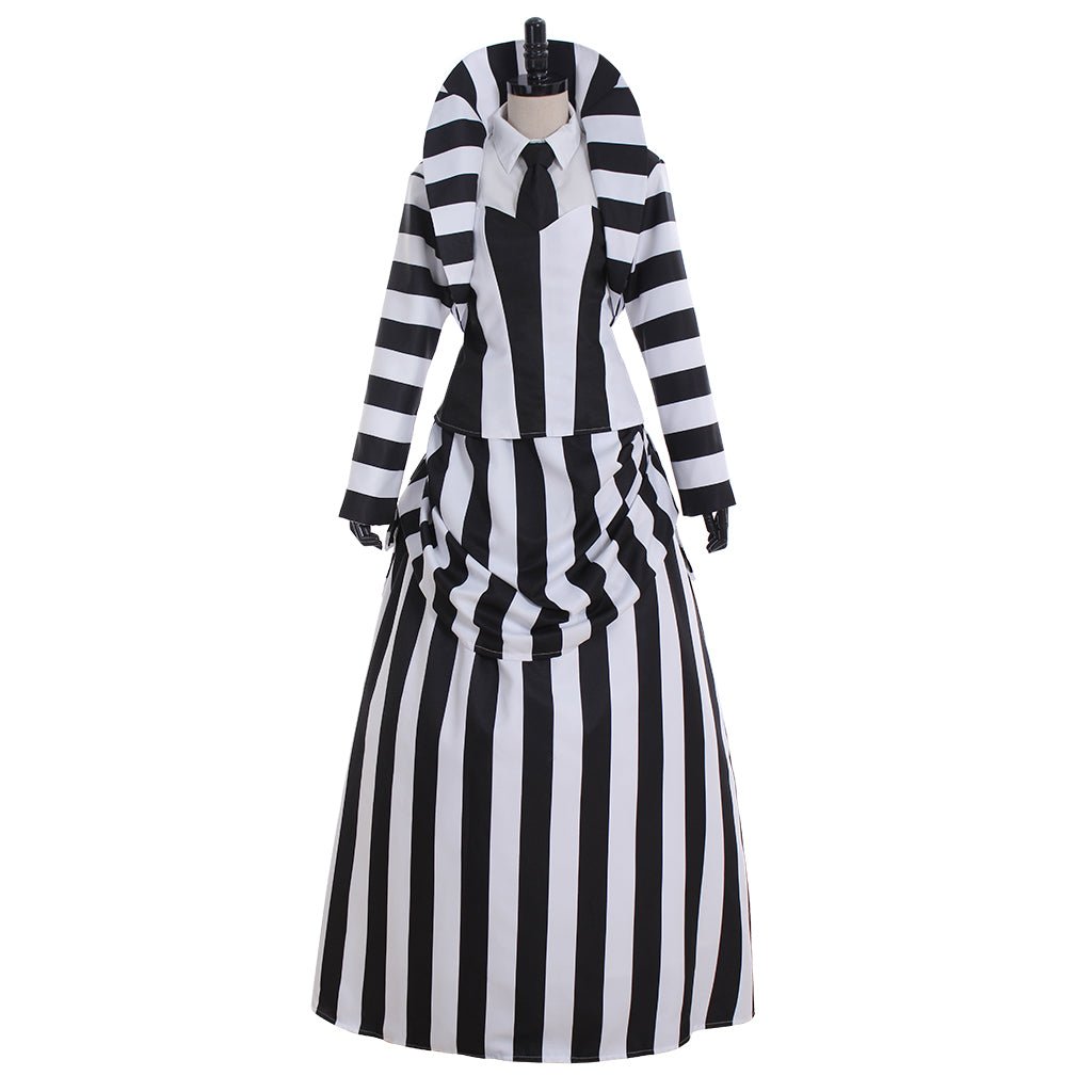 Deluxe Black and White Striped Cosplay Costume | Elegant Vintage Performance Outfit - Coscosmos