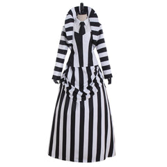 Deluxe Black and White Striped Cosplay Costume | Elegant Vintage Performance Outfit - Coscosmos