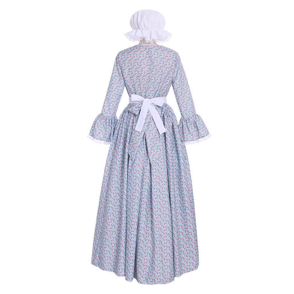 Robe fleurie rurale élégante de style victorien pour femme, style pèlerin et pionnier d'Halloween