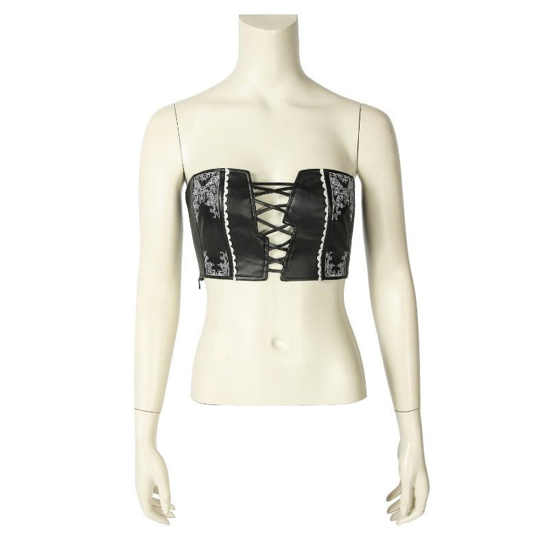 DMC 5 Trish Cosplay Costume - Black PU Leather Tube Top and Pants Full Set for Halloween - Coscosmos