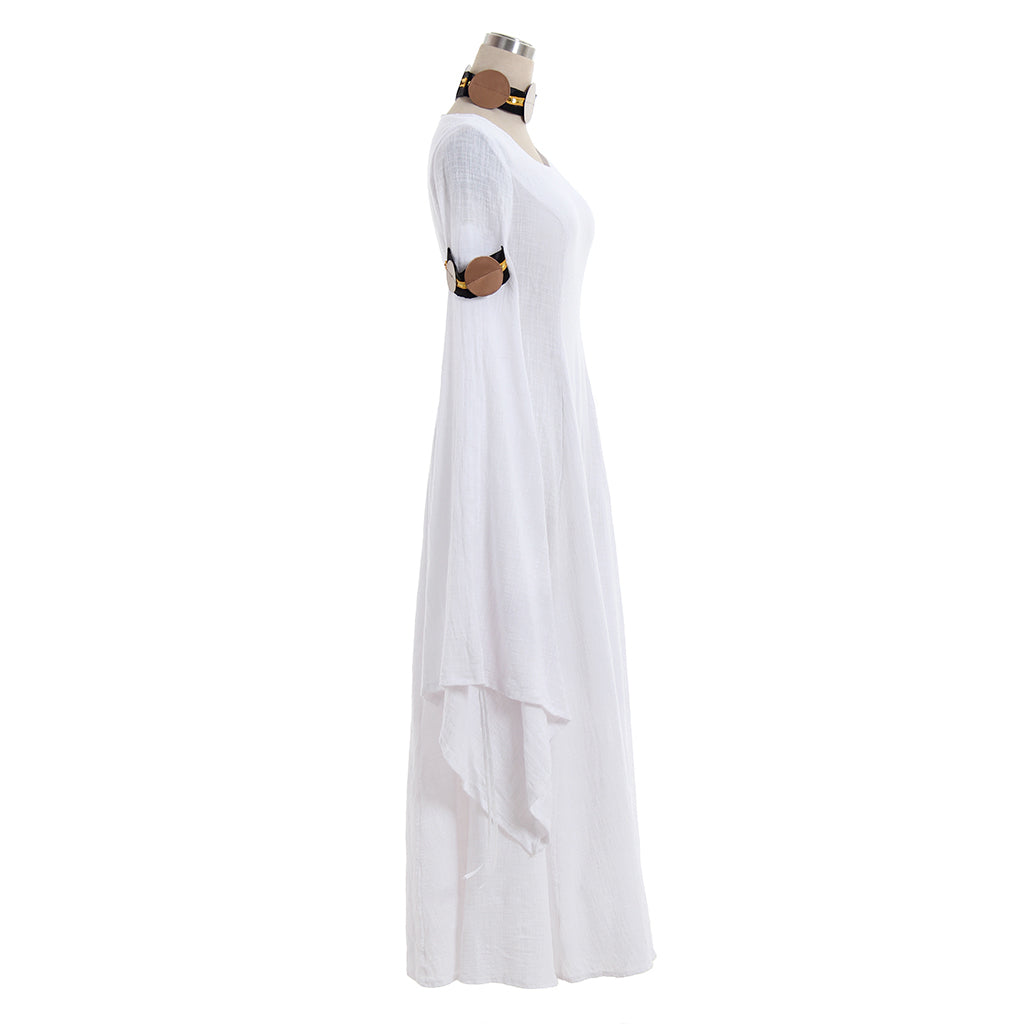 Elegante vestido medieval blanco de Halloween para eventos renacentistas, Tudor y Regencia