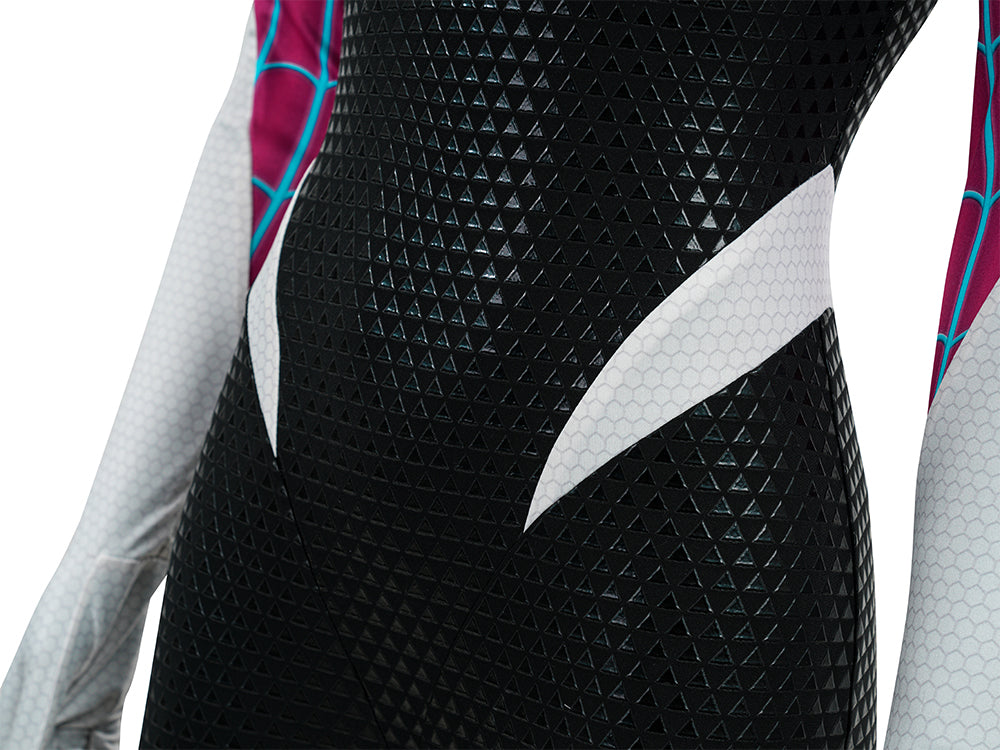 Upgraded Gwen Stacy Spider-Verse Cosplay Outfit, Color Block Embossed Full Set, Customizable Shoes - Halloweez